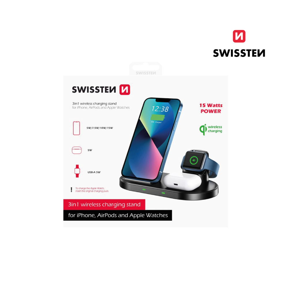 Carregador Wireless 3 em 1 15W Swissten