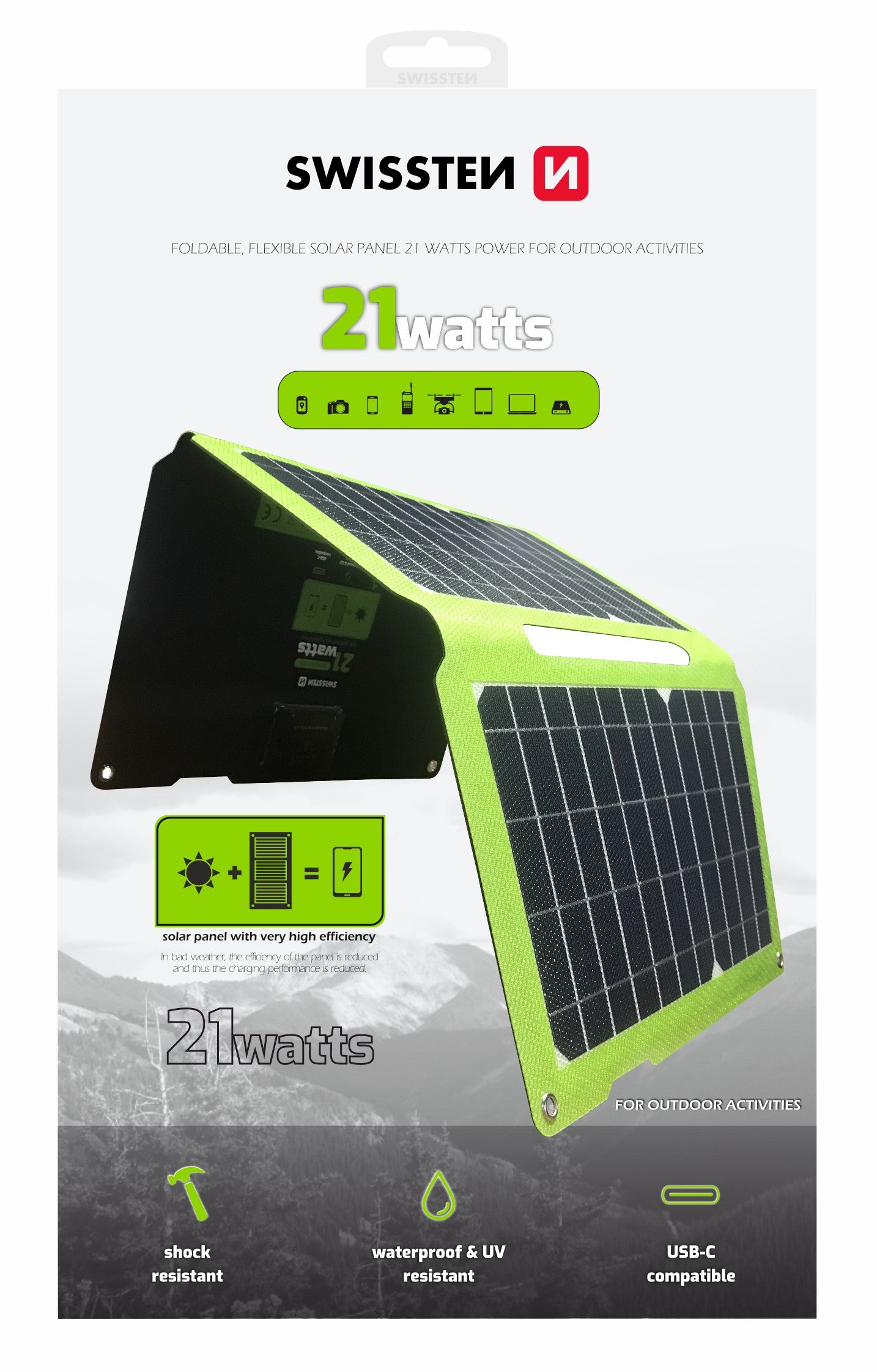 Painel Solar Dobrável 21W Swissten