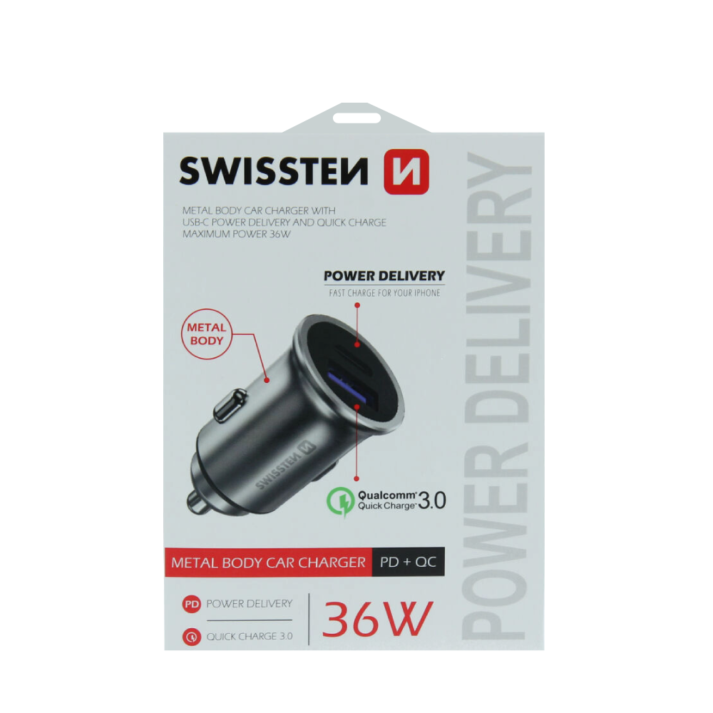 Adaptador Carregador para Carro (USB + USB-C Power Delivery) Swissten