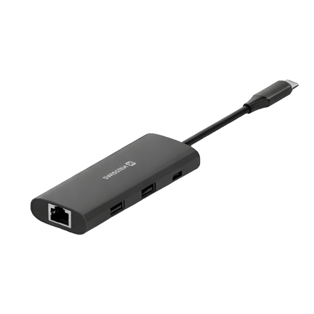 Adaptador HUB USB-C 8 em 1 Swissten (USB-C 100W, HDMI 4K, 2x USB 3.0, RJ45, SD, Micro SD)