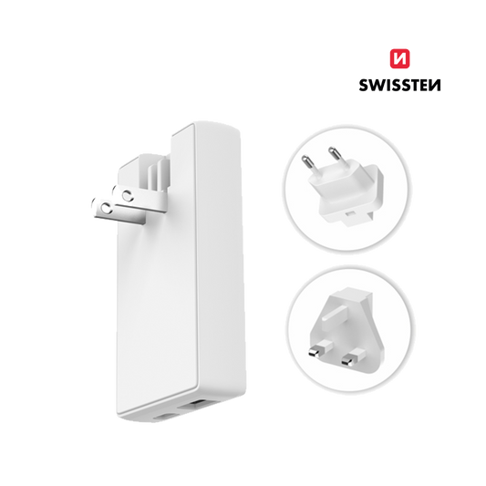 Adaptador Carregador World Travel USB-C + USB-A Swissten