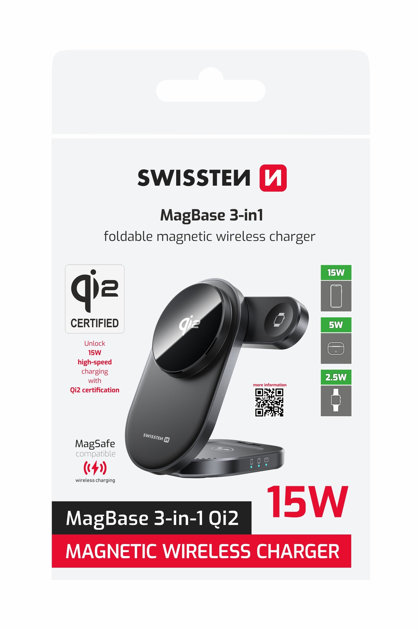 Carregador Wireless Qi2 MagBase (3 em 1) Swissten