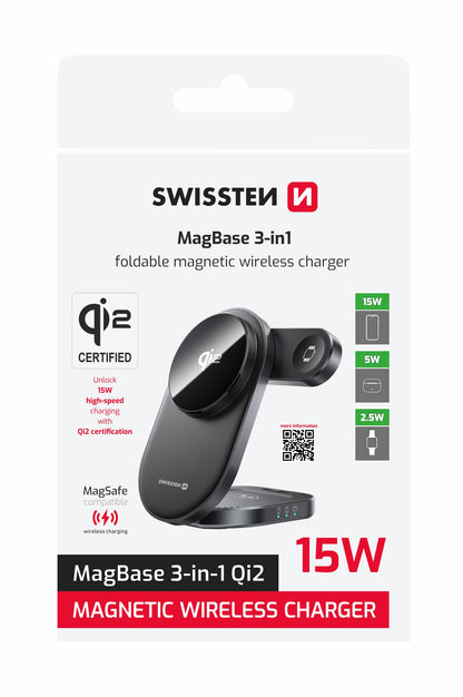 Carregador Wireless Qi2 MagBase (3 em 1) Swissten
