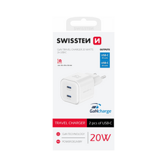 Adaptador de Corrente 2xUSB-C 20W Swissten