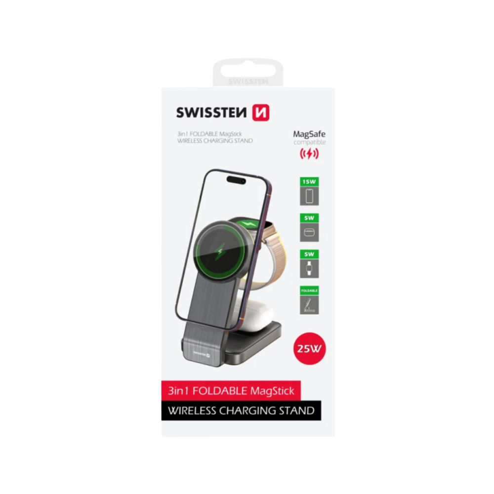 Carregador Wireless MagFold (MagSafe 3 em 1) 25W Swissten