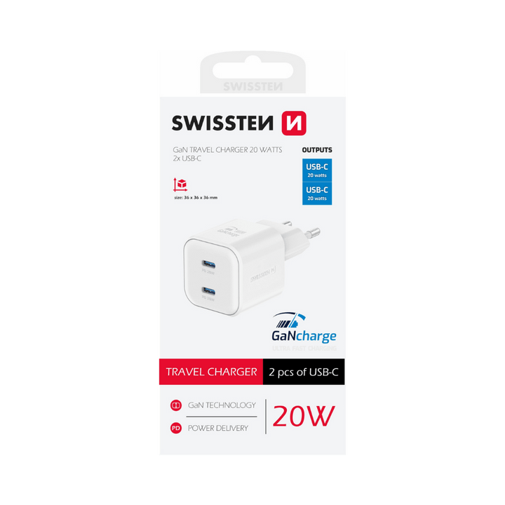 Adaptador de Corrente 2xUSB - C 20W Swissten - ISELL & REPAIR