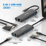 Adaptador HUB USB - C 8 em 1 Swissten (USB - C 100W, HDMI 4K, 2x USB 3.0, RJ45, SD, Micro SD) - ISELL & REPAIR