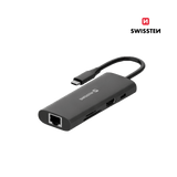 Adaptador HUB USB - C 8 em 1 Swissten (USB - C 100W, HDMI 4K, 2x USB 3.0, RJ45, SD, Micro SD) - ISELL & REPAIR