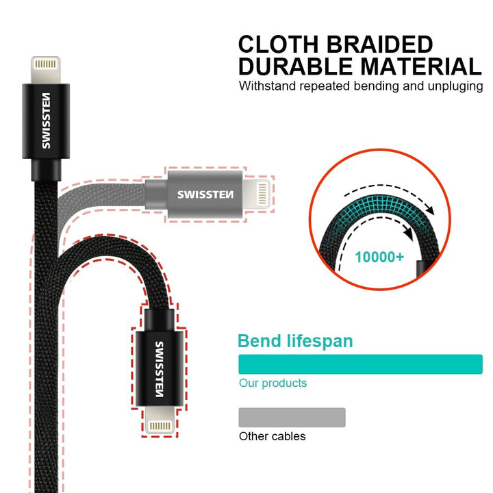 Cabo 1.2M Textile USB - C para Lightning MFI Swissten - ISELL & REPAIR
