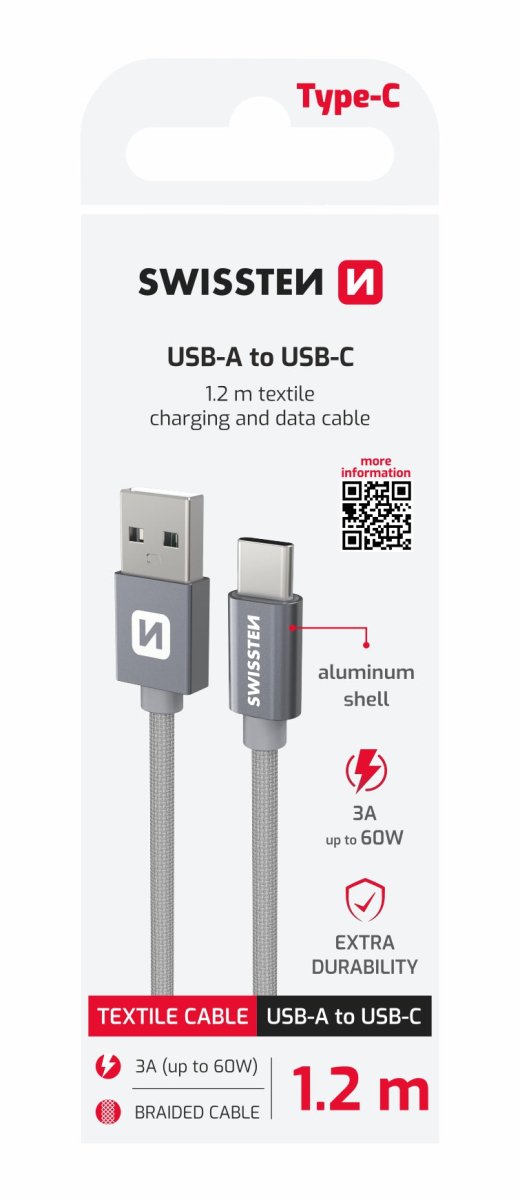 Cabo 1.2M Textile USB para USB - C Swissten - ISELL & REPAIR