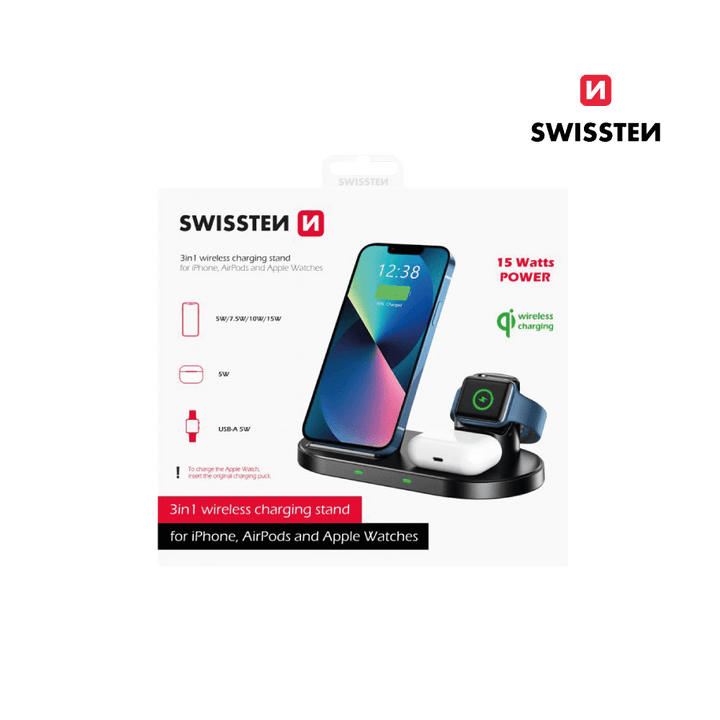 Carregador Wireless 3 em 1 15W Swissten - ISELL & REPAIR