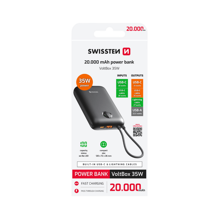 Power Bank 20000 mAh VOLTBOX 35W Black Swissten - ISELL & REPAIR