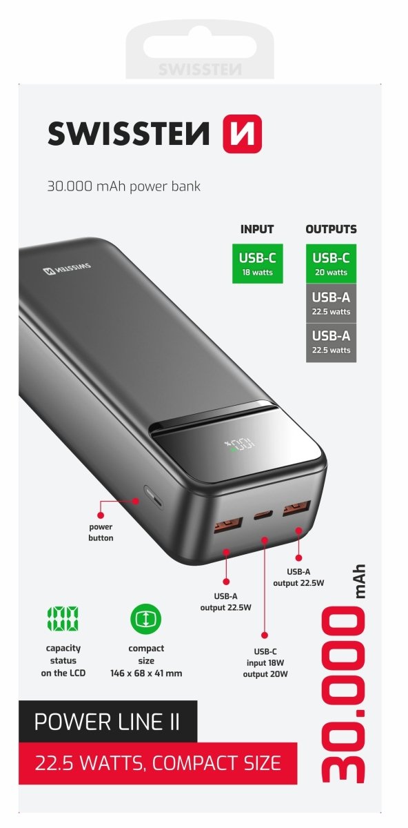 Power Bank 30000 mAh Power Line II Swissten - ISELL & REPAIR