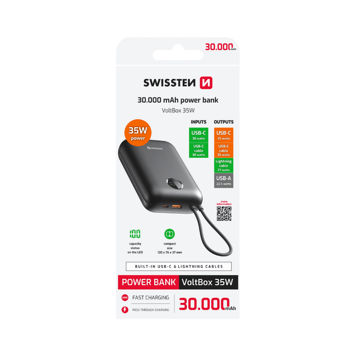 Power Bank 30000 mAh VOLTBOX 35W Black Swissten - ISELL & REPAIR