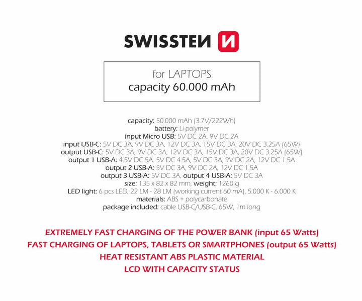 Power Bank 60000 mAh Power Line (Com Lanterna) Swissten - ISELL & REPAIR