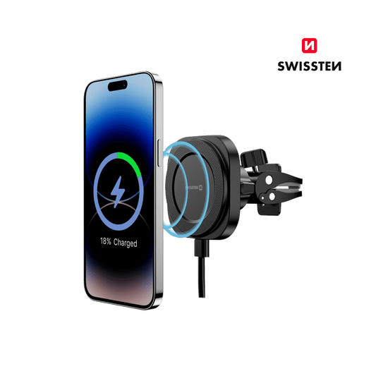 Suporte Magnético Compacto para carro com Carregador Wireless 15W Swissten - ISELL & REPAIR