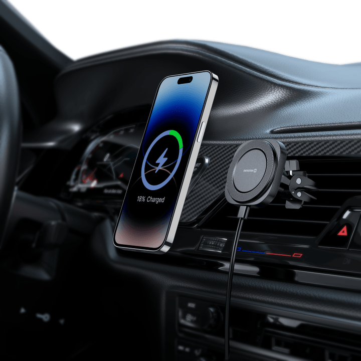 Suporte Magnético Compacto para carro com Carregador Wireless 15W Swissten - ISELL & REPAIR