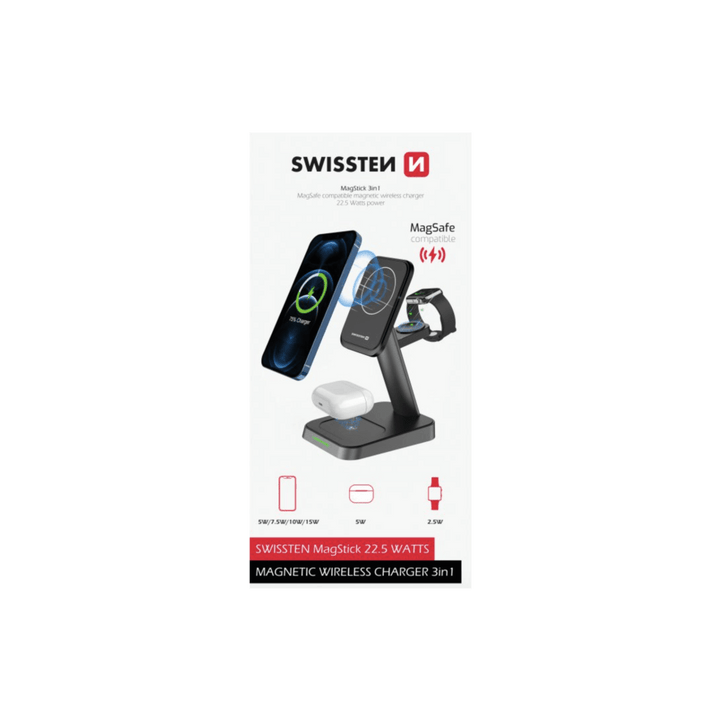 Carregador Wireless MagStick (MagSafe 3 em 1) 22.5W Swissten - ISELL & REPAIR
